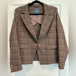 ModCloth Single Button Brown Plaid Blazer Size Large
